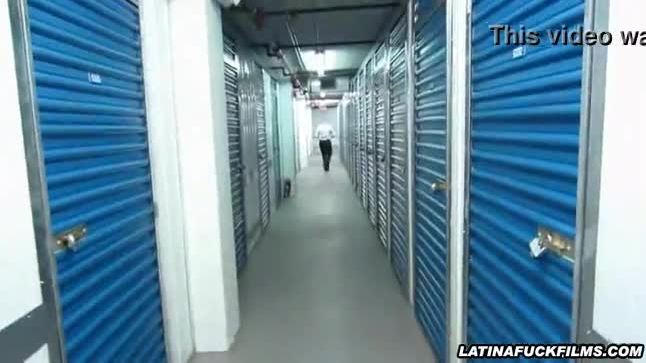 Latina sucks and fucks in a storage unit